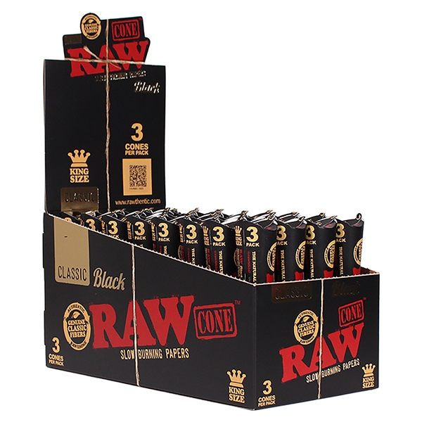 CP-280 RAW Black Classic Cones | King Size | 3 Cones | 32 Packs Wholesale